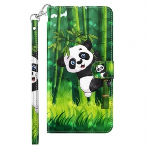 Fliptok / Bőrtok iPhone 15 Plus szíjjal 3d Bambusz Panda Szíjjal