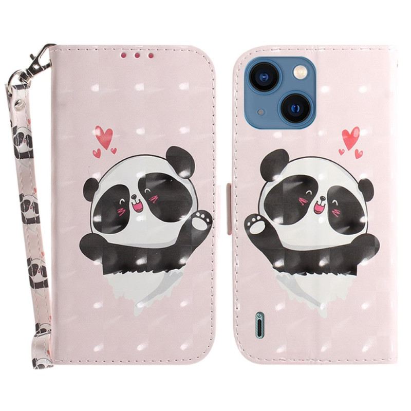 Fliptok / Bőrtok iPhone 15 Plus szíjjal Panda Love Szíjjal