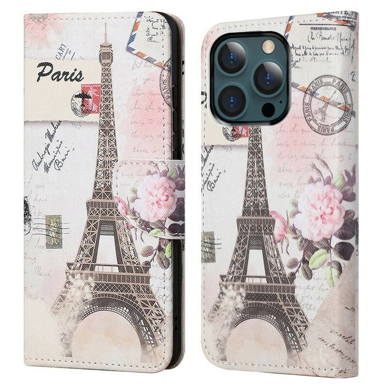 Kinyitható Tokok iPhone 13 Pro Max Retro Eiffel-torony