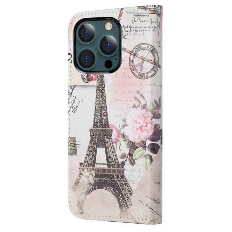 Kinyitható Tokok iPhone 13 Pro Max Retro Eiffel-torony