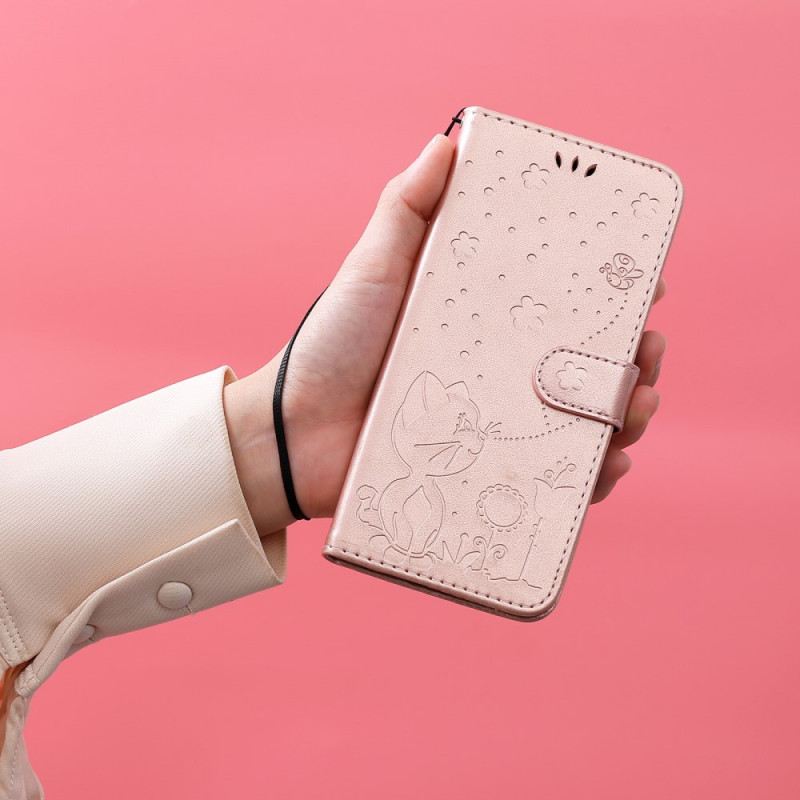 Fliptok Oppo Find X5 Lite szíjjal Tanga Macskák És Méhek