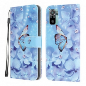 Fliptok / Bőrtok Xiaomi Redmi Note 10 / 10S szíjjal Pántos Gyémánt Pillangók