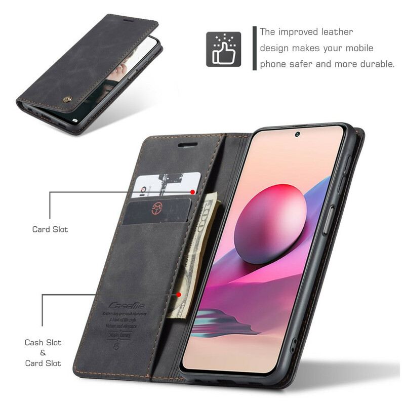 Fliptok Xiaomi Redmi Note 10 / 10S Bőrtok Caseme Bőr Hatás