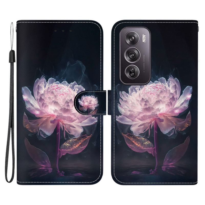 Bőrtok Oppo Reno 12 Pro 5g Lila Bazsarózsa Szíjjal