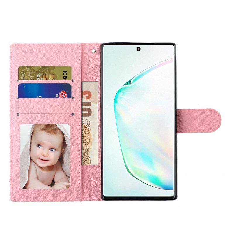 Fliptok / Bőrtok Samsung Galaxy Note 10 szíjjal Világos Foltos Mackók Szíjjal