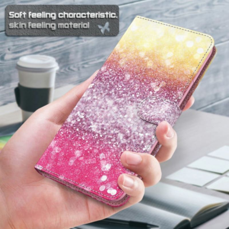 Fliptok / Bőrtok Xiaomi Redmi Note 9 Pro 5G Light Spot Glitter Magenta