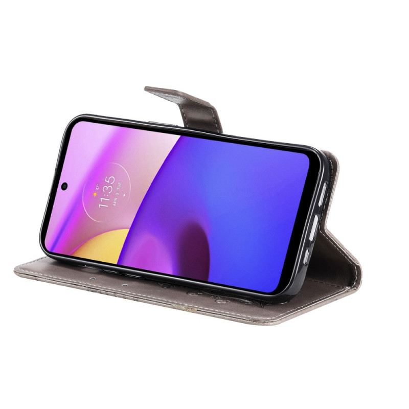 Fliptok / Bőrtok Moto E40 / E30 / E20 szíjjal Óriásszíjas Pillangók