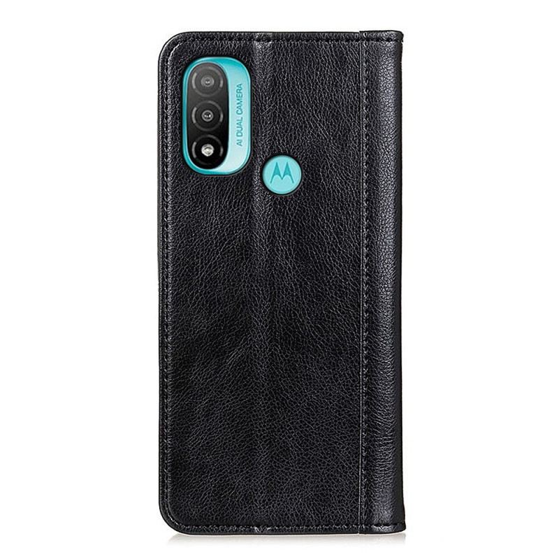 Fliptok Moto E40 / E30 / E20 Bőrtok Elegance Hasított Litcsi Bőr