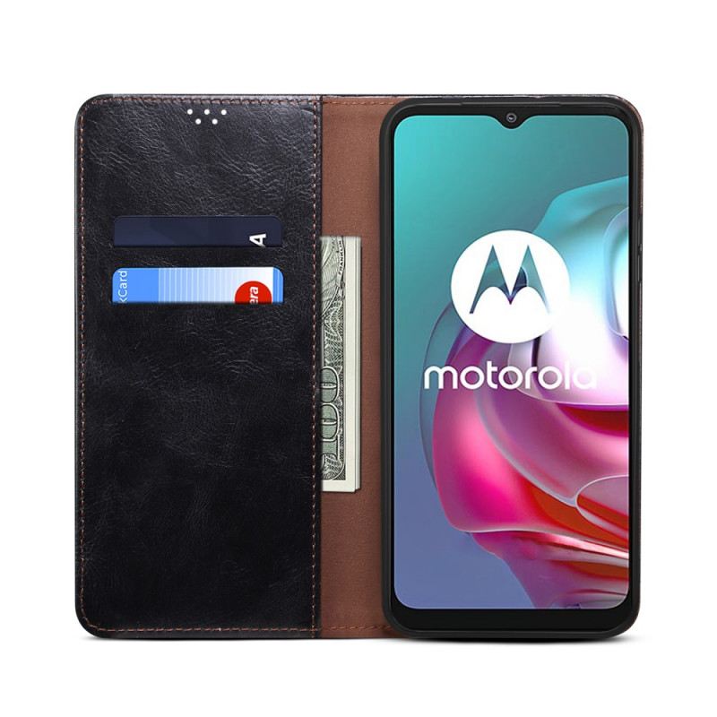 Fliptok Moto E40 / E30 / E20 Bőrtok Viaszított Műbőr