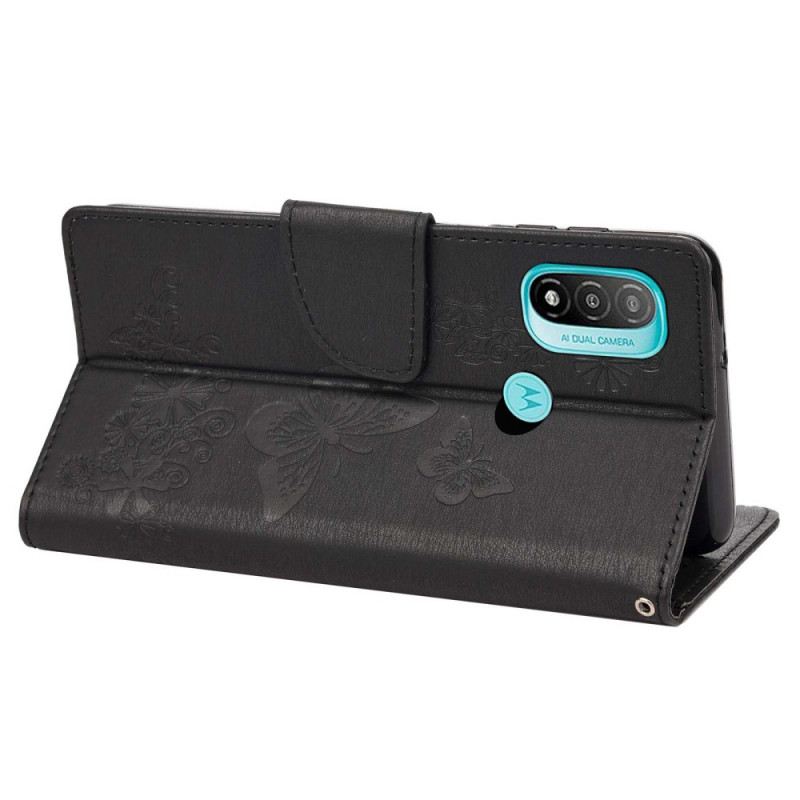 Fliptok Moto E40 / E30 / E20 szíjjal Splendid Strap Butterflies