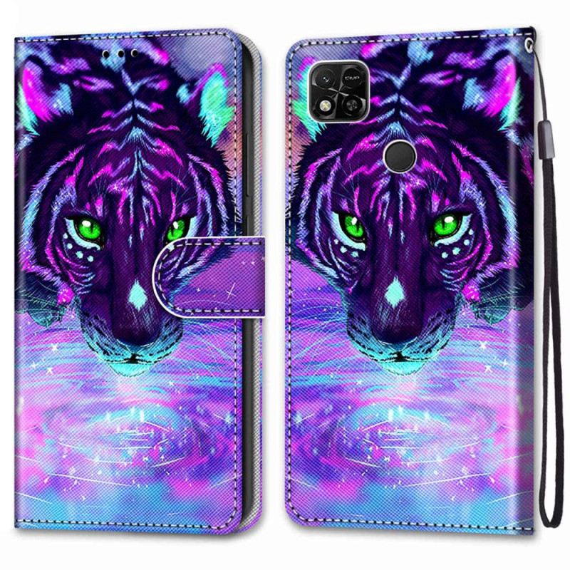 Fliptok / Bőrtok Xiaomi Redmi 10A szíjjal Neon Tigris Szíjjal