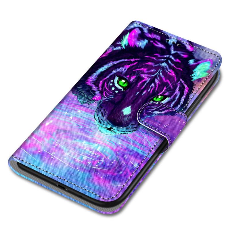 Fliptok / Bőrtok Xiaomi Redmi 10A szíjjal Neon Tigris Szíjjal