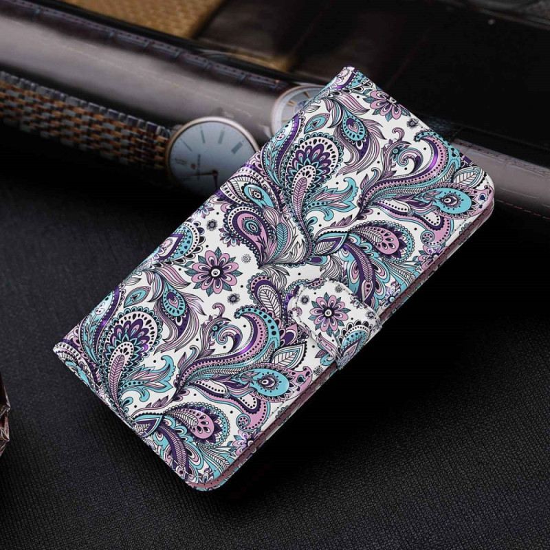 Fliptok / Bőrtok Xiaomi Redmi 10A szíjjal Pántos Paisley Minta