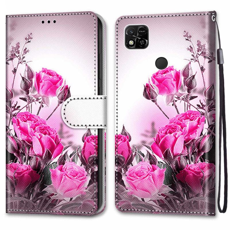 Fliptok / Bőrtok Xiaomi Redmi 10A szíjjal Strap Roses