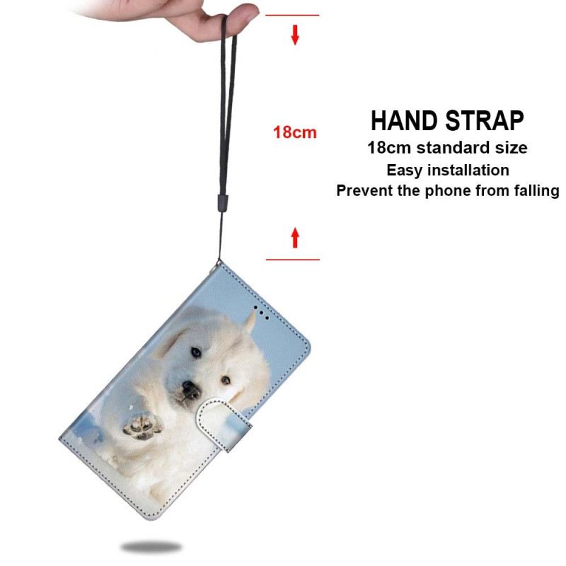 Fliptok / Bőrtok Xiaomi Redmi 10A szíjjal Strappy Snow Puppy