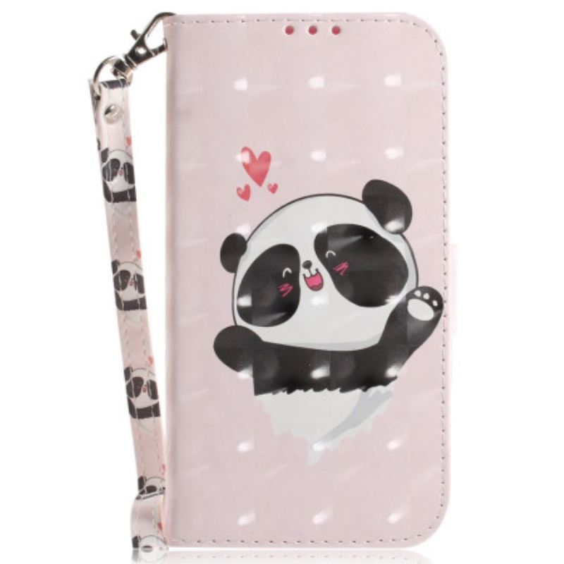 Fliptok Xiaomi Redmi 10A szíjjal Panda Love With Lanyard