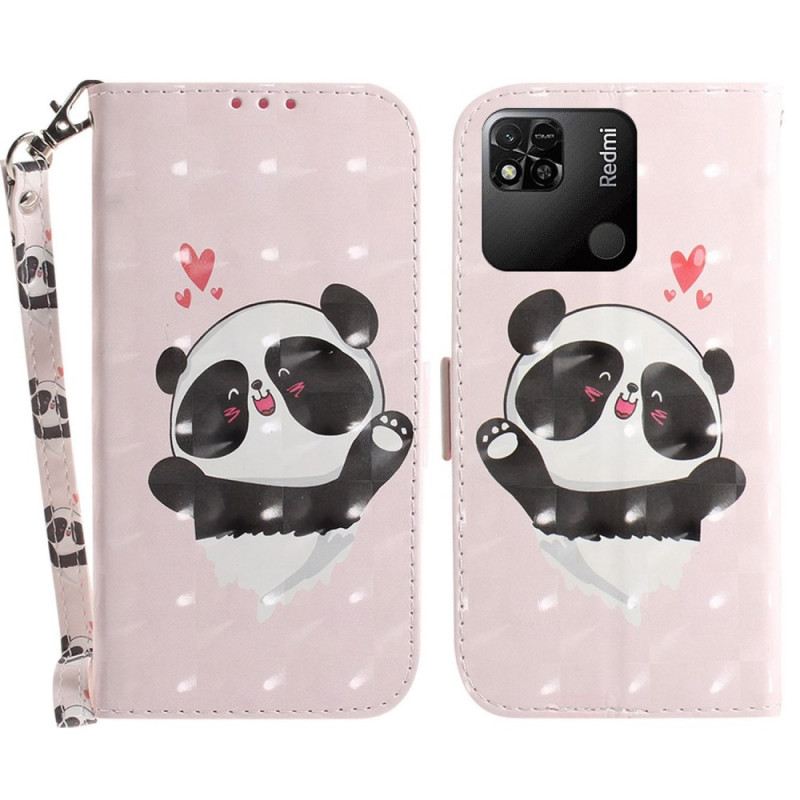 Fliptok Xiaomi Redmi 10A szíjjal Panda Love With Lanyard