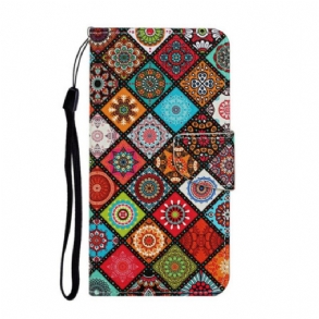 Fliptok / Bőrtok Samsung Galaxy A31 Patchwork Mandalák Zsinórral