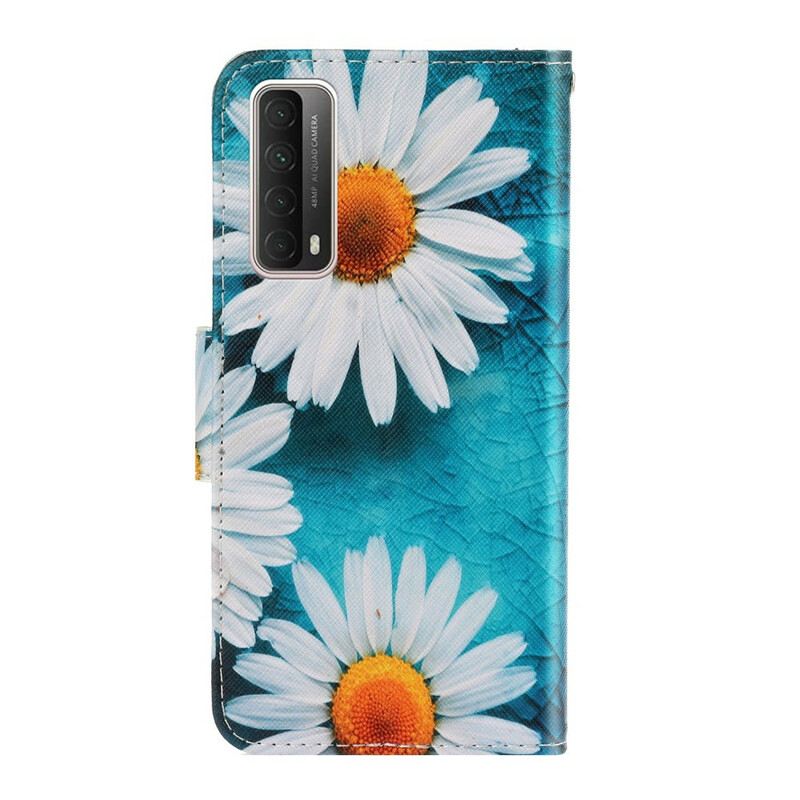 Fliptok / Bőrtok Huawei P Smart 2021 szíjjal Thong Daisies