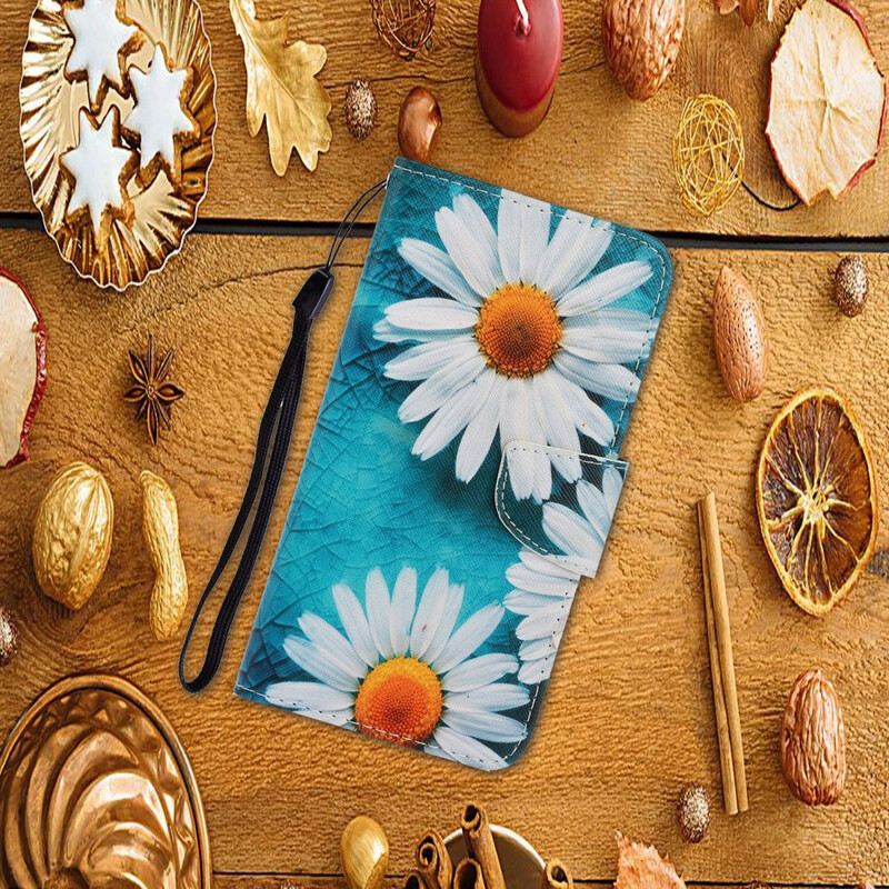 Fliptok / Bőrtok Huawei P Smart 2021 szíjjal Thong Daisies