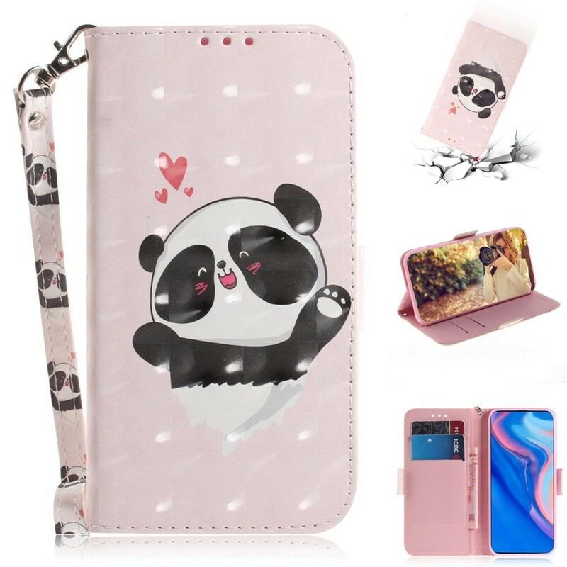 Fliptok / Bőrtok Huawei P Smart Z szíjjal Panda Love With Lanyard