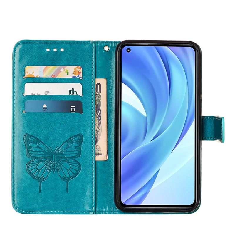 Fliptok / Bőrtok Xiaomi Mi 11 Lite 4G / 5G / 5G NE Butterfly Design Zsinórral