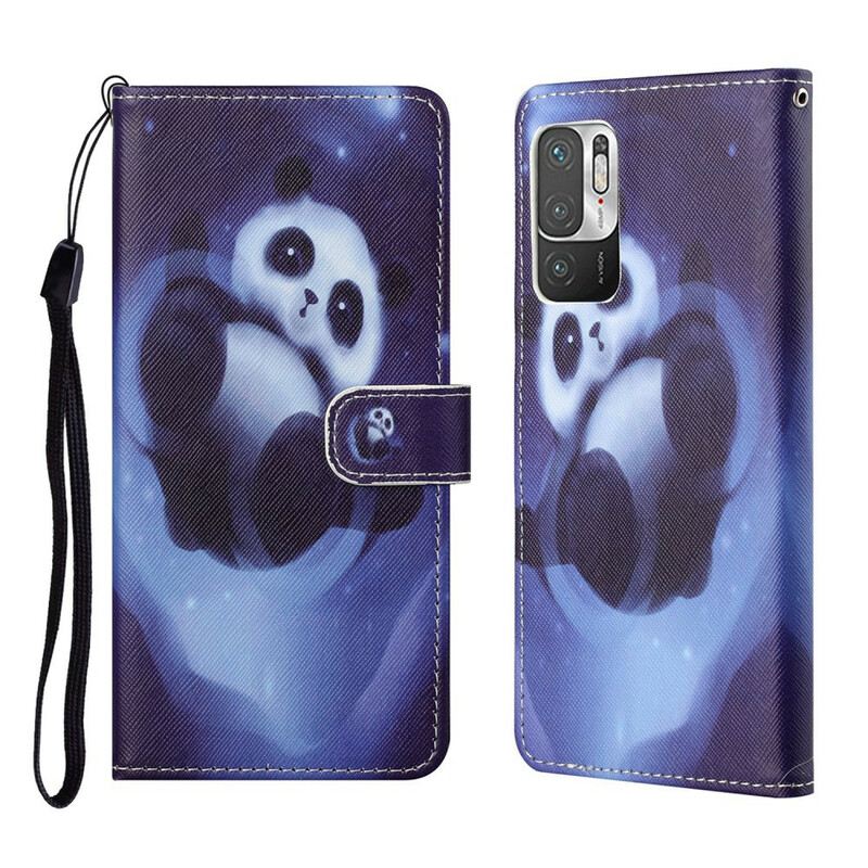 Fliptok / Bőrtok Poco M3 Pro 5G szíjjal Panda Space Kötéllel