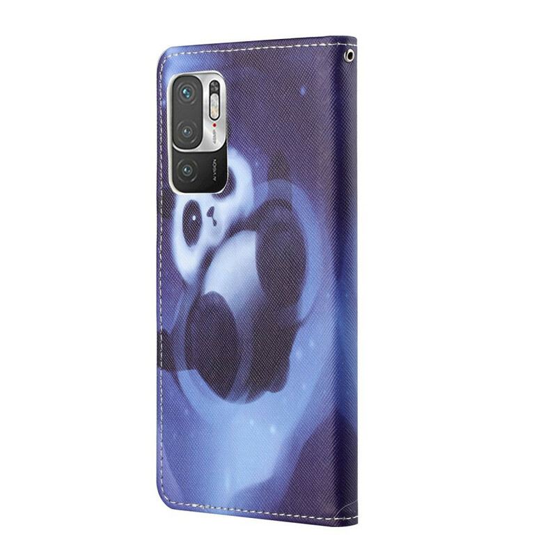 Fliptok / Bőrtok Poco M3 Pro 5G szíjjal Panda Space Kötéllel