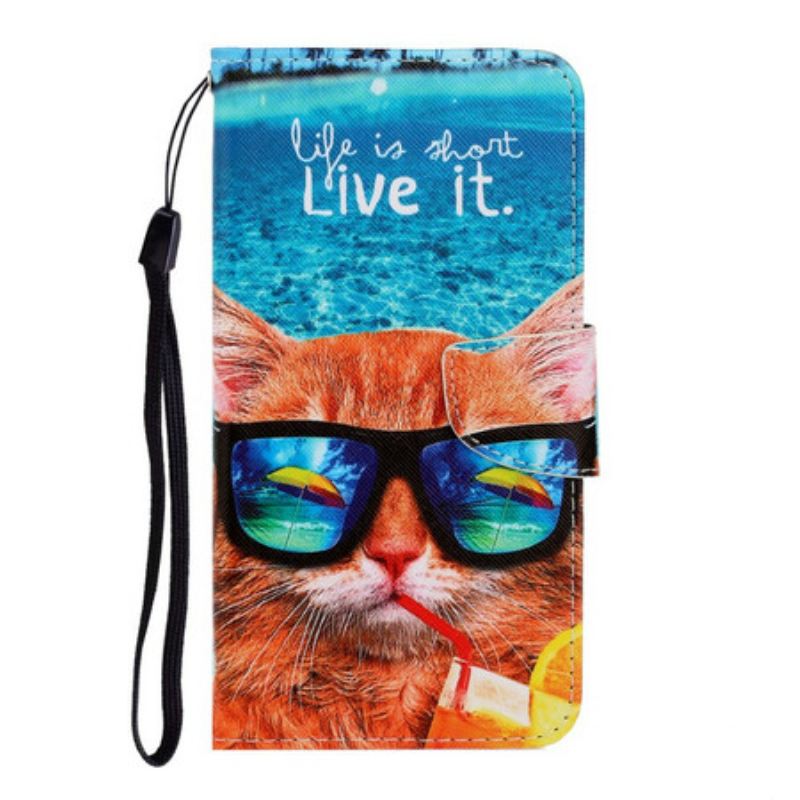 Fliptok / Bőrtok Xiaomi Redmi Note 9 szíjjal Cat Live It Strappy