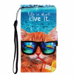 Fliptok / Bőrtok Xiaomi Redmi Note 9 szíjjal Cat Live It Strappy