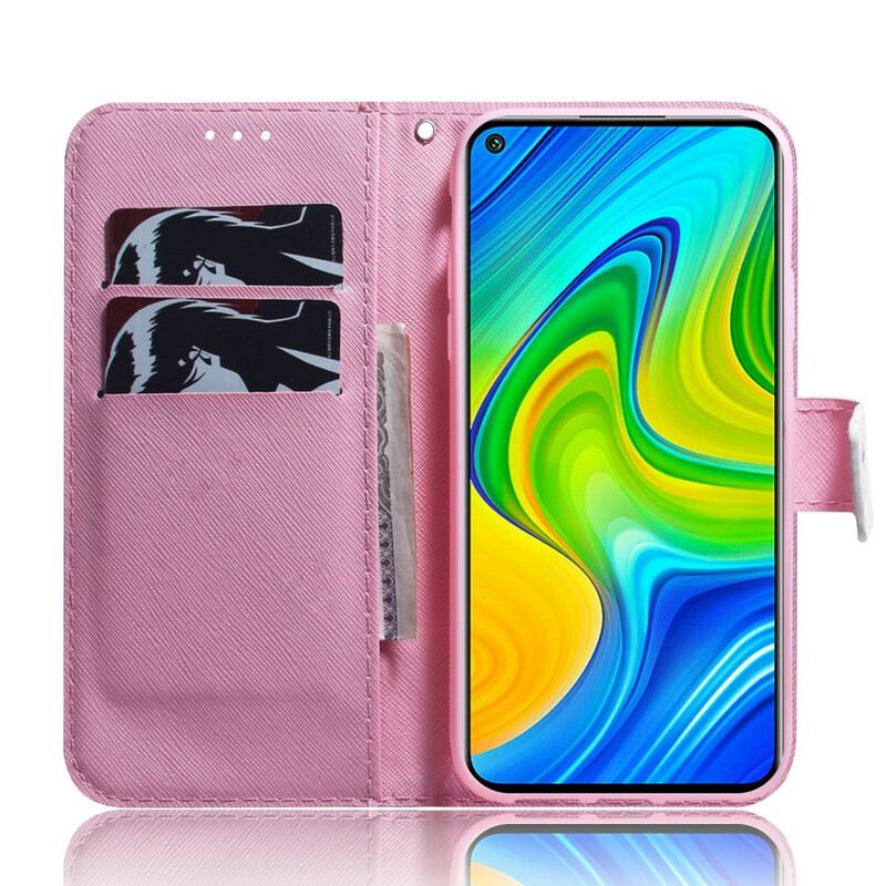 Fliptok / Bőrtok Xiaomi Redmi Note 9 Virág Poros Rózsaszín