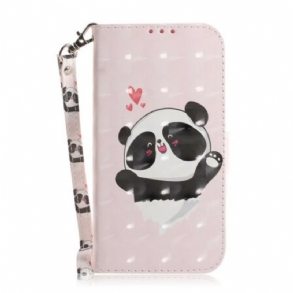 Fliptok Xiaomi Redmi Note 9 szíjjal Panda Love With Lanyard