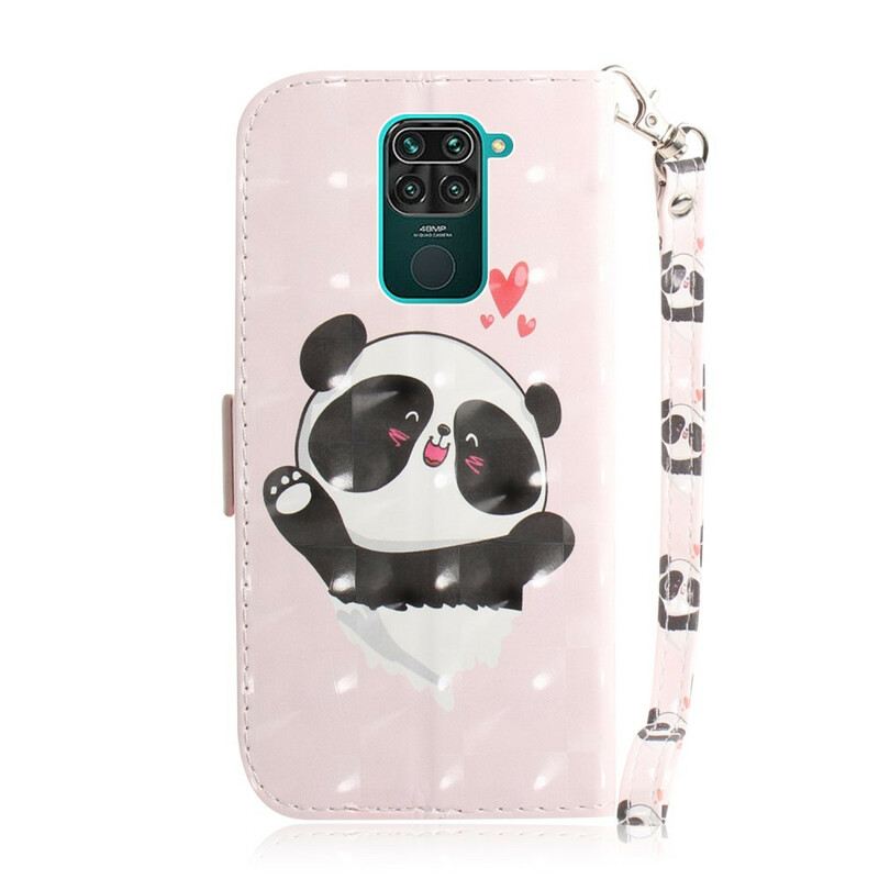 Fliptok Xiaomi Redmi Note 9 szíjjal Panda Love With Lanyard