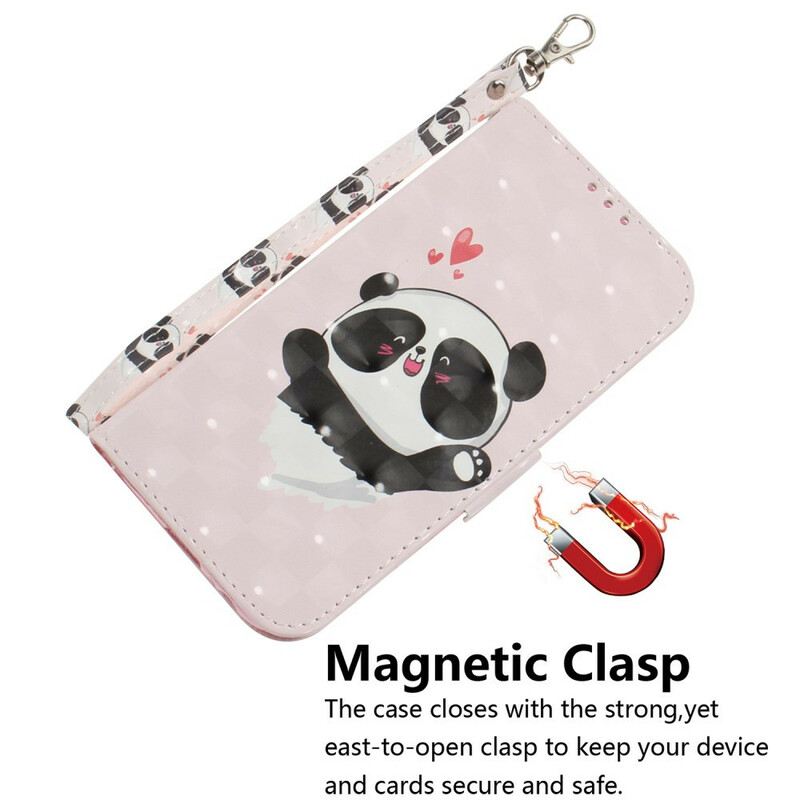 Fliptok Xiaomi Redmi Note 9 szíjjal Panda Love With Lanyard