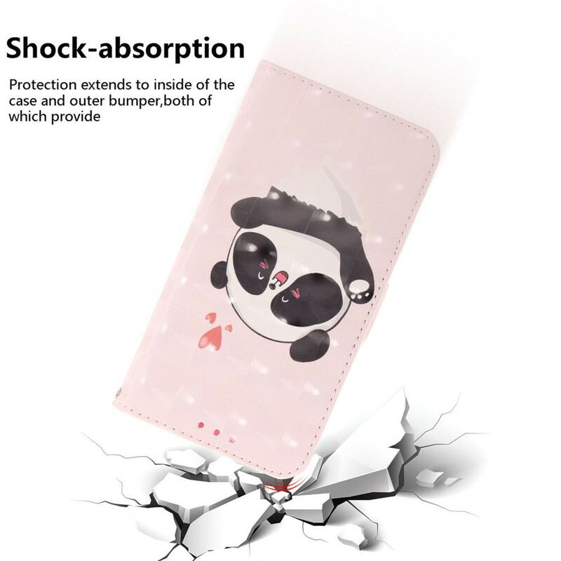 Fliptok Xiaomi Redmi Note 9 szíjjal Panda Love With Lanyard