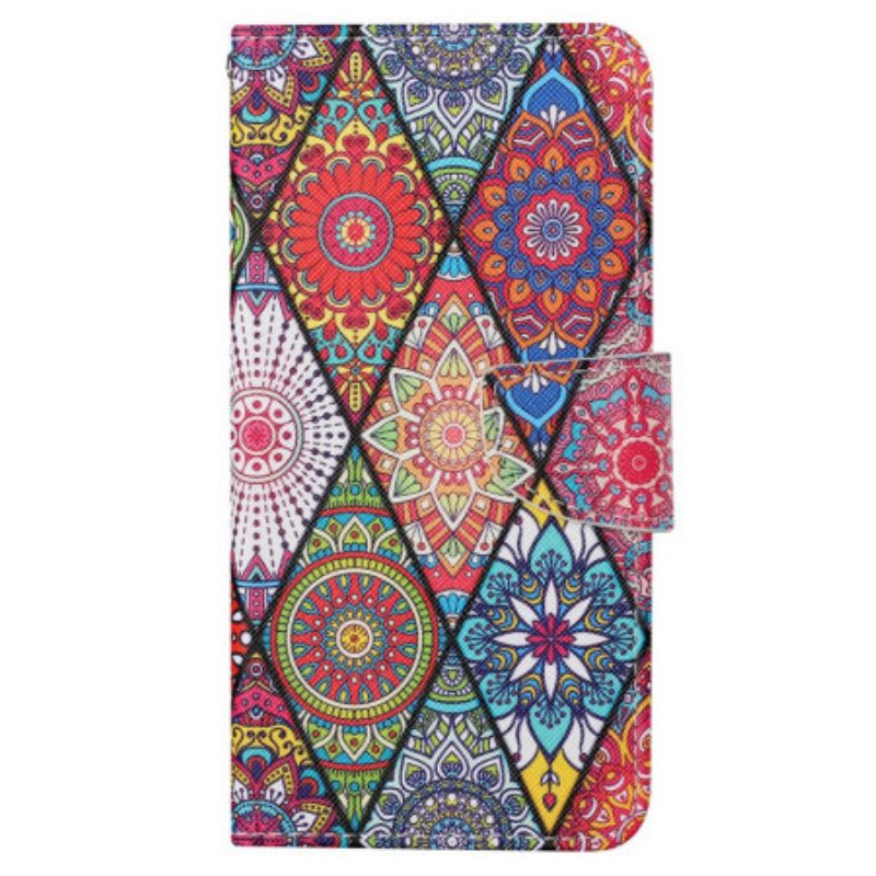 Kinyitható Bőrtok Samsung Galaxy S24 Ultra 5g Patchwork Szíjjal