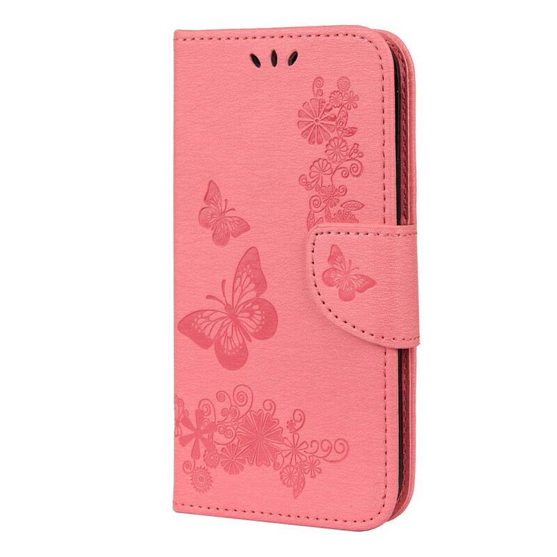 Fliptok / Bőrtok iPhone 12 Pro Max szíjjal Splendid Strap Butterflies