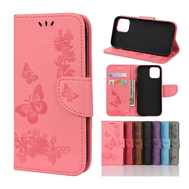 Fliptok / Bőrtok iPhone 12 Pro Max szíjjal Splendid Strap Butterflies