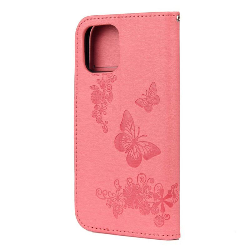 Fliptok / Bőrtok iPhone 12 Pro Max szíjjal Splendid Strap Butterflies