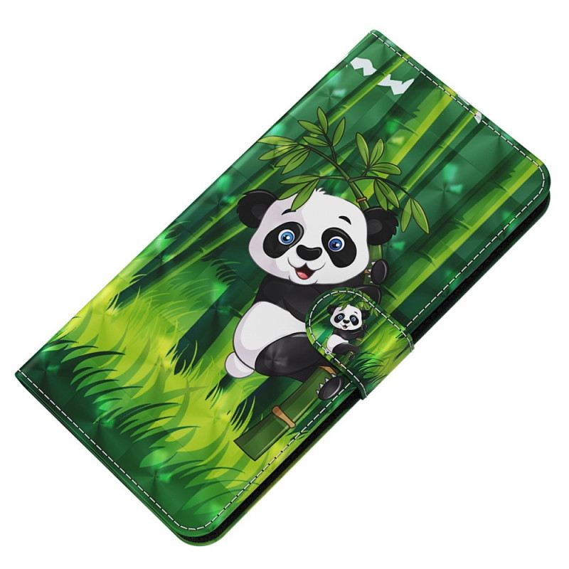 Fliptok / Bőrtok Oppo A54 5G / A74 5G szíjjal Panda És Bambusz Nyakpánttal