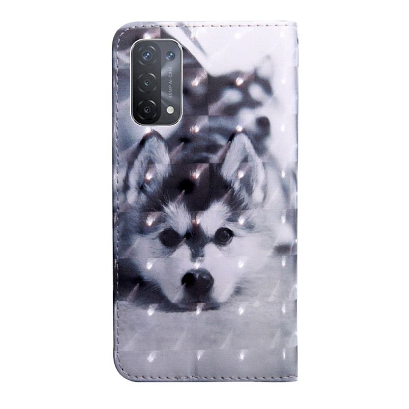 Fliptok Oppo A54 5G / A74 5G Husky Kutya Kötéllel