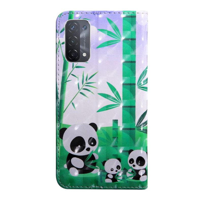 Fliptok Oppo A54 5G / A74 5G Panda Nyakpánttal