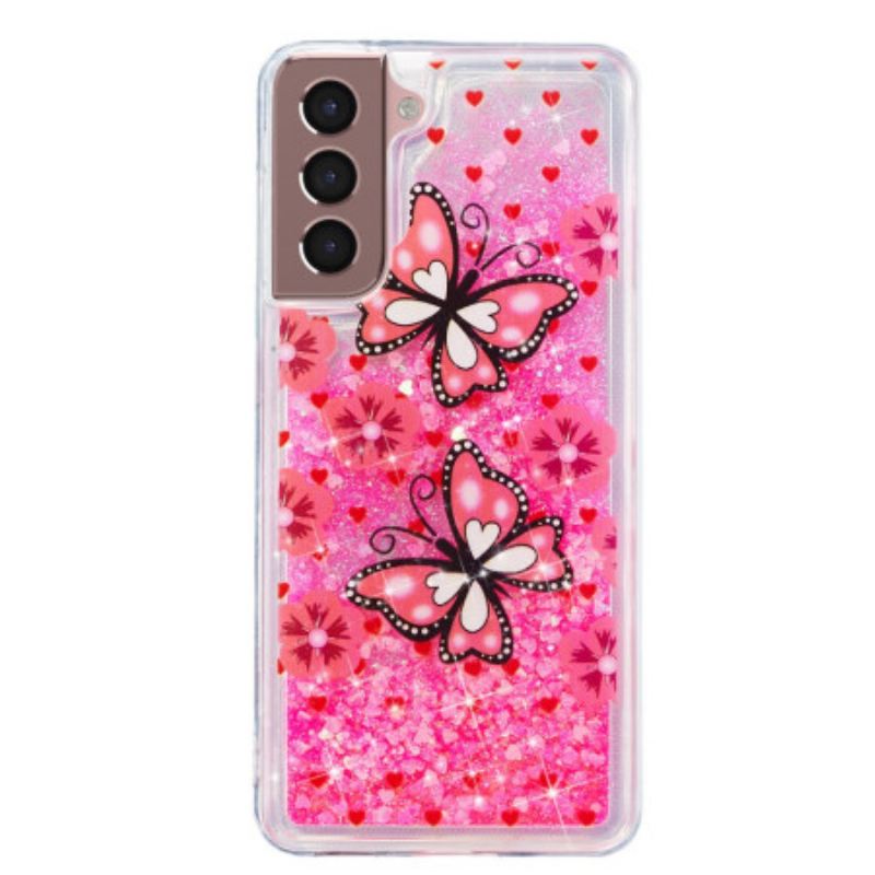 Tok Samsung Galaxy S24 Plus 5g Red Butterflies Liquid Glitter