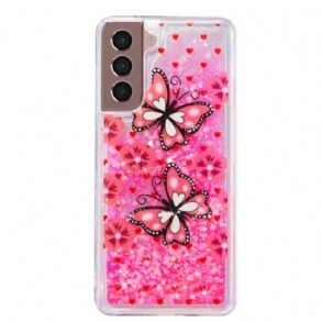 Tok Samsung Galaxy S24 Plus 5g Red Butterflies Liquid Glitter