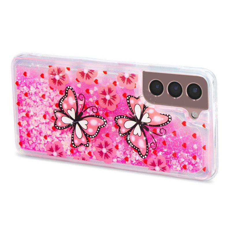 Tok Samsung Galaxy S24 Plus 5g Red Butterflies Liquid Glitter