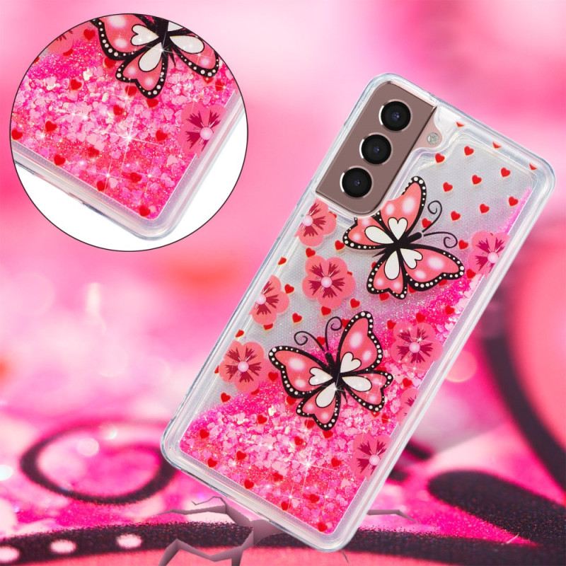 Tok Samsung Galaxy S24 Plus 5g Red Butterflies Liquid Glitter