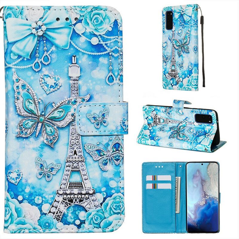 Fliptok Samsung Galaxy S20 szíjjal Eiffel-torony Pillangószíj