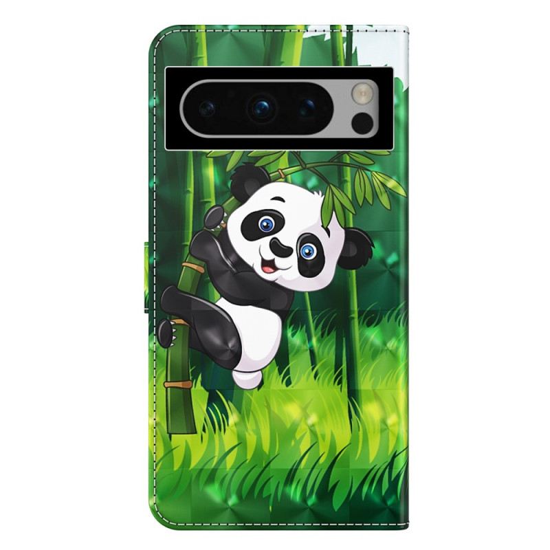 Bőrtok Google Pixel 8 Bambusz Panda Szíjjal