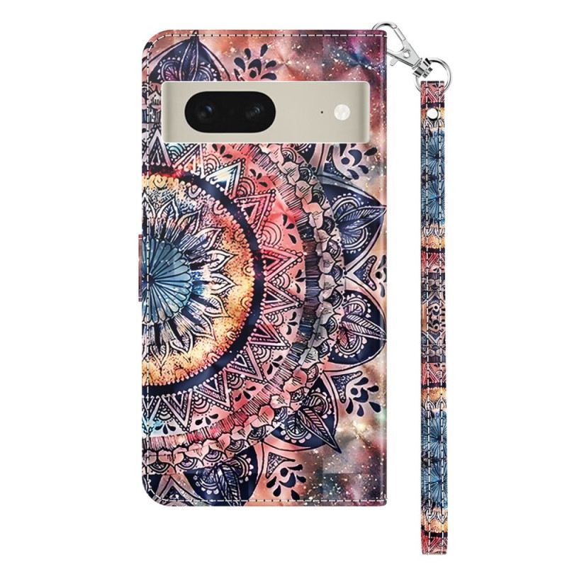 Bőrtok Google Pixel 8 Színes Mandala Szíjjal