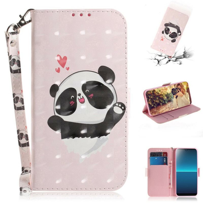 Fliptok / Bőrtok Sony Xperia L4 szíjjal Panda Love With Lanyard